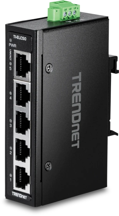 TRENDnet TI Hardened Industrial Railmount Switch, 5x RJ-45