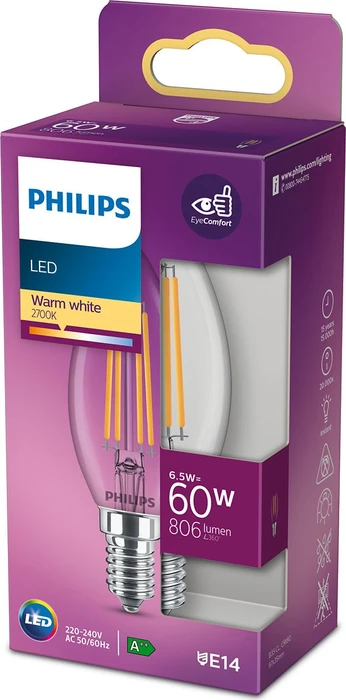 Philips Classic LED Kerze E14 6.5-60W/827
