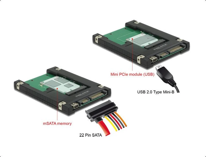 DeLOCK SATA -> mSATA, USB -> mPCIe