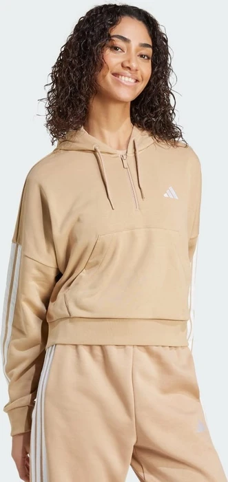 adidas Essentials 3-Streifen French Terry Quarter-Zip Hoodie warm sandstone/white (Damen)