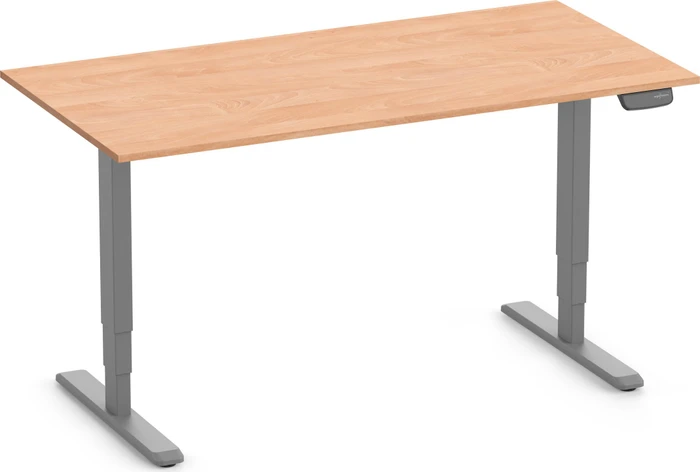 Ergolutions Primus elektrisch höhenverstellbarer Sitz-Steh-Schreibtisch 160x80cm Buche/grau