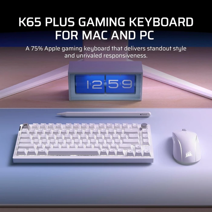 Corsair Gaming K65 Plus Wireless 75% RGB, Glacier Blue, für Mac, MLX RED, USB/Bluetooth, DE