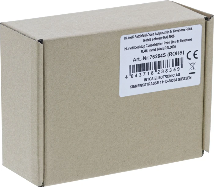 InLine RJ-45 Patchfeld-Dose Aufputz, 4x Keystone RJ-45, schwarz