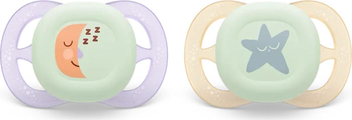Philips Avent SCF075/17 ultra start Nighttime Beruhigungsschnuller, 0-2M, Silikon, violett/orange, 2 Stück