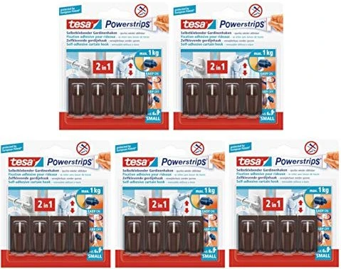 tesa Powerstrips Gardinenhaken braun, 4 Stück