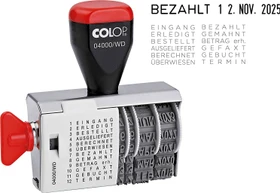 COLOP 04000/WD Datumstempel mit Wortband 12 Texte, 52x4mm, Monat in Buchstaben, rot/schwarz/silber