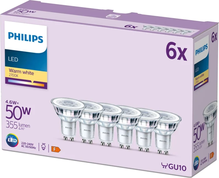 Philips Classic LED Reflektor GU10 4.6-50W/827, 6 Stück