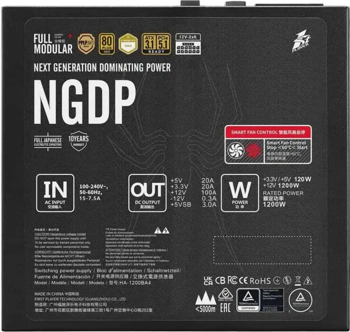 1st Player NGDP Gold schwarz 1200W, ATX 3.1