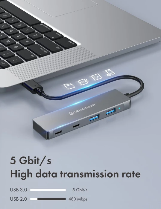 Graugear G-HUB2A2C-AC, USB-Hub, 2x USB-C 3.0, 2x USB-A 3.0, USB-A/USB-C 3.0 [Stecker]