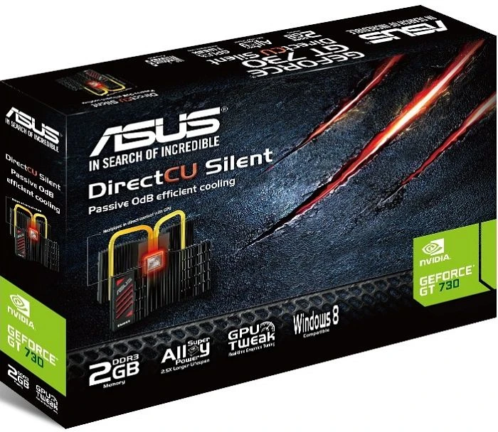 ASUS GeForce GT 730 Silent, GT730-DCSL-2GD3 DirectCU Silent, 2GB DDR3, VGA, DVI, HDMI