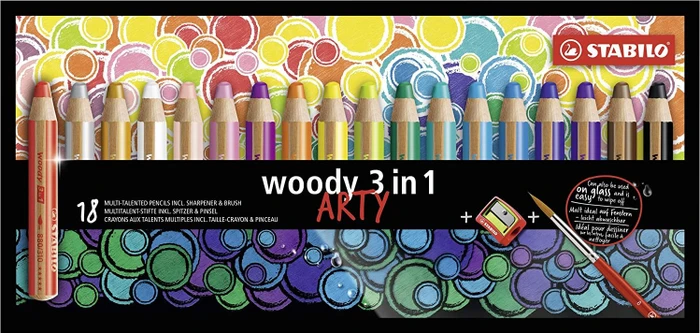 STABILO Woody 3in1 Arty Wachsmalstift sortiert, 18er-Set