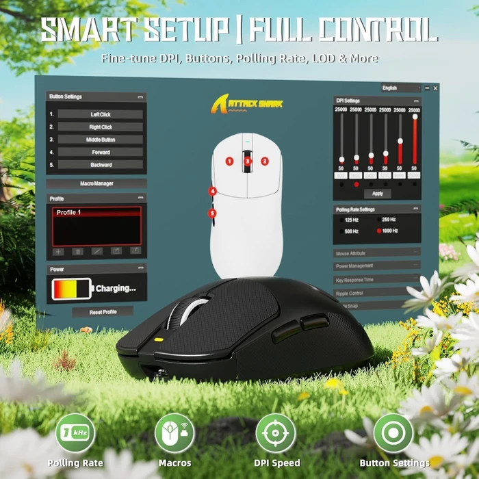 Attack Shark X8 SE Tri-mode Wireless Gaming Mouse, schwarz, inkl. Grip Tape, USB/Bluetooth