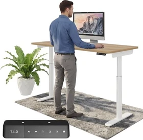 Ergotopia Desktopia One elektrisch höhenverstellbarer Sitz-Steh-Schreibtisch 138x65cm Eiche/weiß