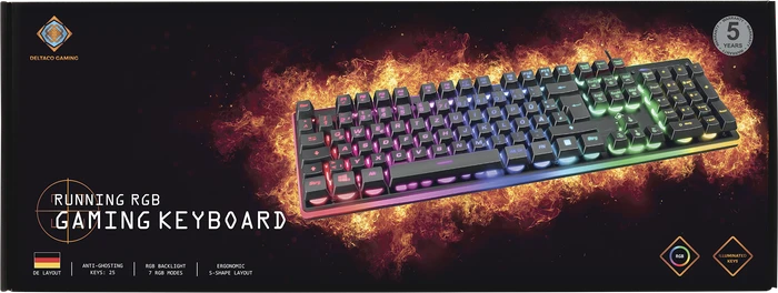 Deltaco Gaming Running RGB Gaming Keyboard, USB, DE