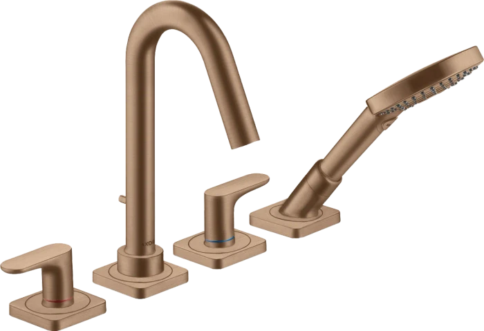 Hansgrohe Axor Citterio M 4-Loch Wannenrandarmatur mit Hebelgriffen und Rosetten brushed red gold
