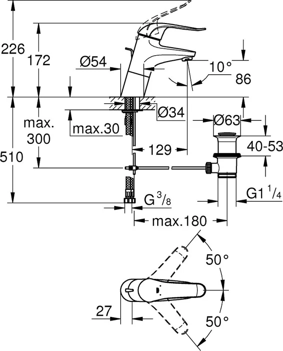 Grohe Euroeco Special Einhand-Waschbeckenarmatur mit Ablauffernbedienung chrom
