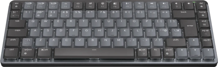 Logitech MX Mechanical Mini, Graphite, LEDs weiß, Logi Bolt, Kailh Choc V2 LOW PROFILE BROWN, USB/Bluetooth, UK