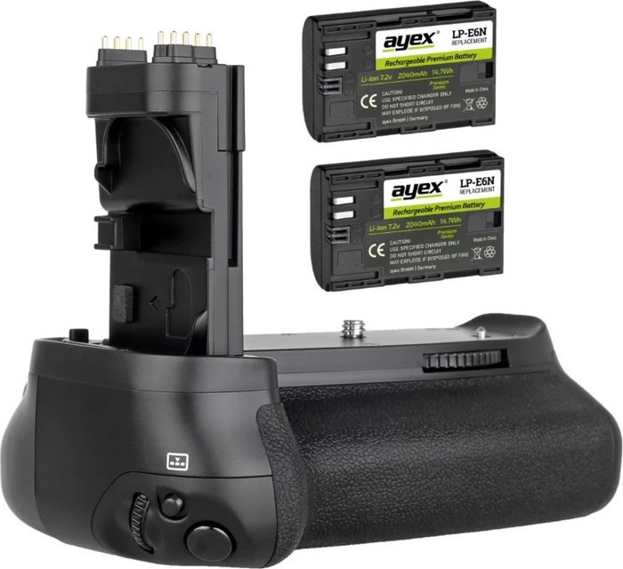 ayex Batteriegriff kompatibel mit Canon EOS 70D, 80D und 90D inkl. 2x ayex LP-E6 Akku (ähnlich wie BG-E14)