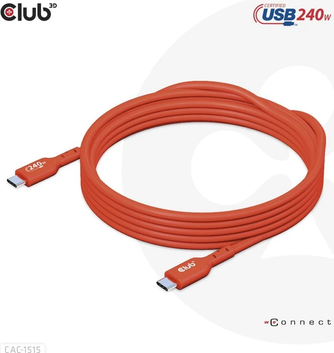 Club 3D USB-C 2.0 Kabel, 480Mb/s, 240W PD EPR, USB-C 2.0 Stecker auf USB-C 2.0 Stecker, 4m