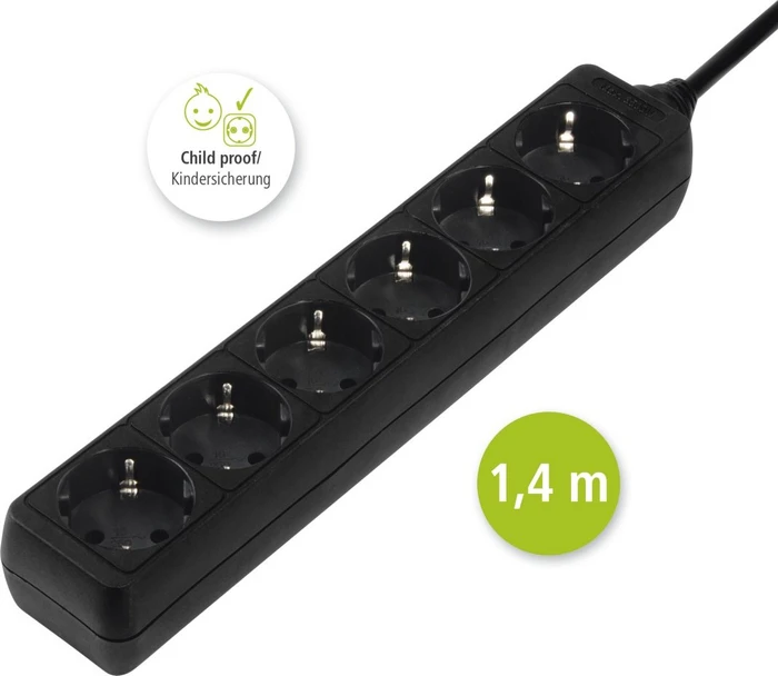 Hama Steckdosenleiste, 6-fach, 1.4m, schwarz