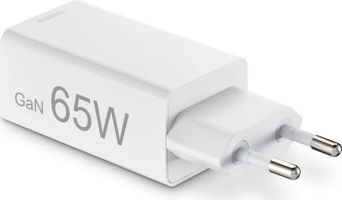Hama Schnellladegerät GaN 1x USB-C PD 1x USB-A QC Mini-Ladegerät 65W weiß