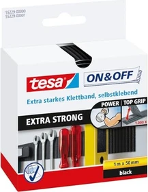 tesa On & Off Klettband extrastark schwarz, 50mm/1m, 1 Stück