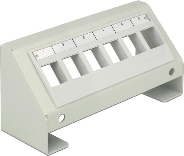 DeLOCK Keystone Multimedia Patchpanel für Tische/Möbel/Wände, 45° geneigt, 6-Port, grau