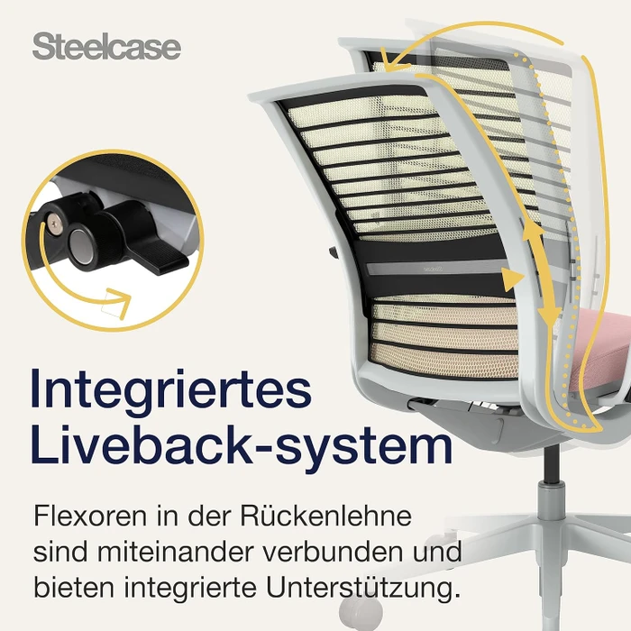 Steelcase Think Bürostuhl mit Armlehnen, beige/rosa