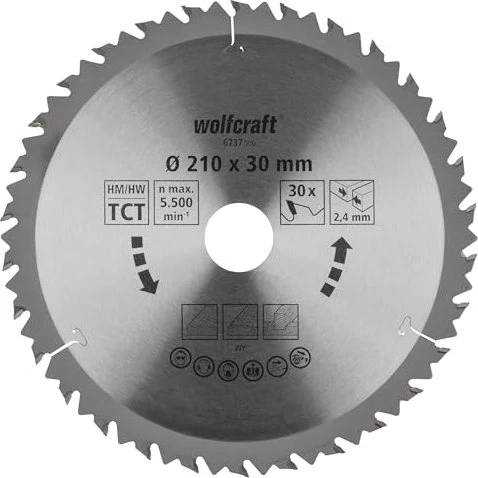 Wolfcraft Serie Braun Kreissägeblatt 30Z, 210x2.4x30mm, 1 Stück