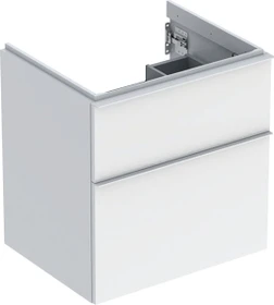 Geberit iCon Unterschrank für Handwaschbecken mit 2 Schubladen 59.2cm, Korpus und Front: weiß/lackiert hochglänzend, Griff: weiß/pulverbeschichtet matt