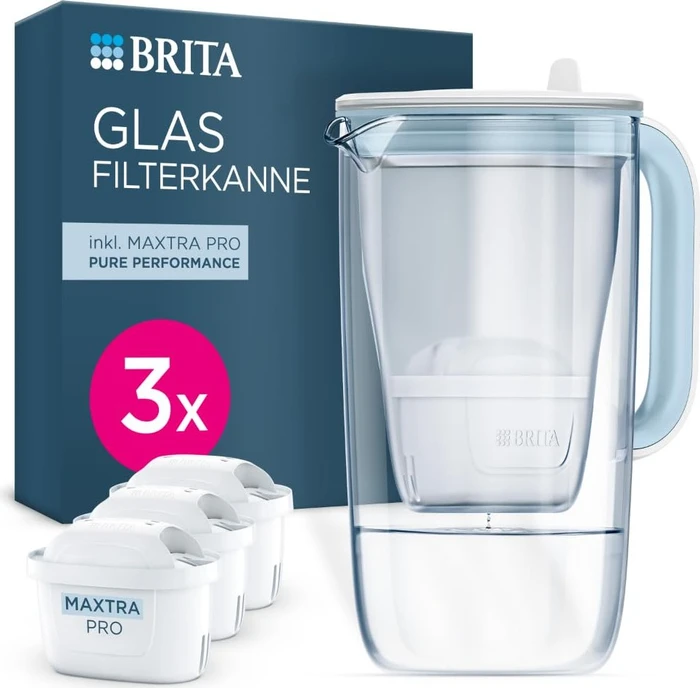 Brita Glas Tischwasserfilter inkl. 3 Kartuschen light blue