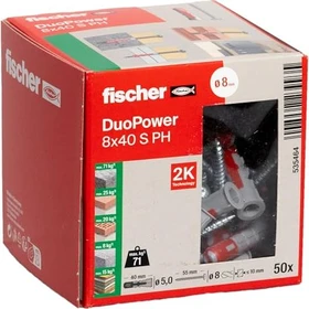 fischer DuoPower 8x40 S PH Schrauben/Dübel-Sortiment,   50 Stück