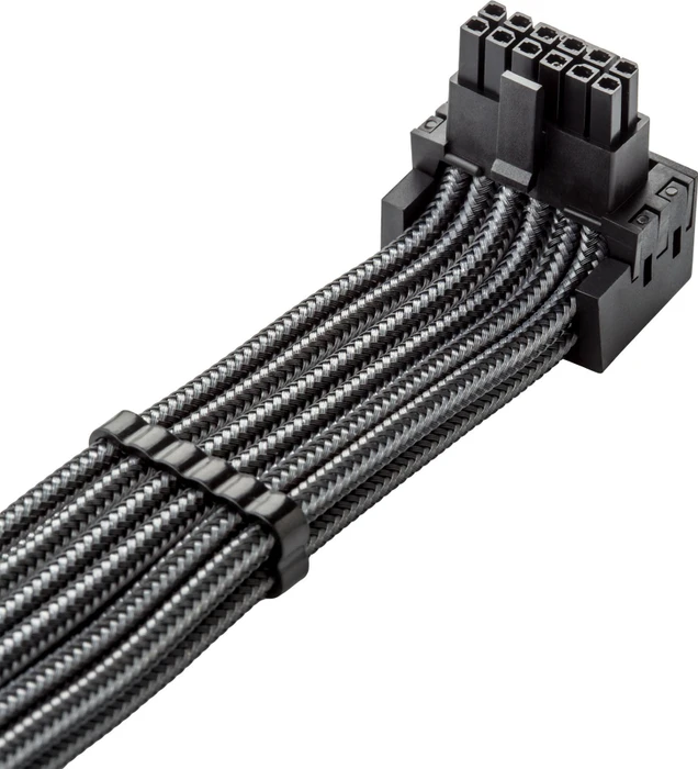 CableMod Universal Pro ModMesh, 12V-2x6 Kabel, StealthSense, natives 12V-2x6 Kabel, 1x 16-Pin PCIe 5.1 Stecker auf 16-Pin PCIe 5.1 Stecker, 90°, Variante B, carbon, 60cm