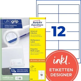 Avery-Zweckform Etiketten, 97x42.3mm, weiß, 100 Blatt (1200 Etiketten)