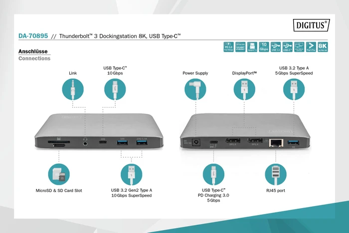 Digitus Thunderbolt 3 Docking Station 8K, Thunderbolt 3 [Buchse]