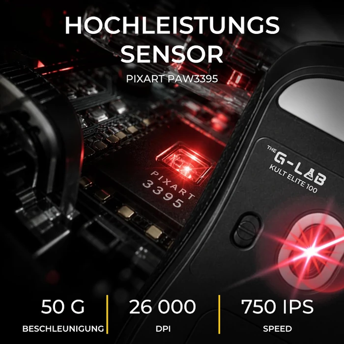 The G-Lab Kult Elite M100 Wireless Gaming Mouse, schwarz, USB/Bluetooth