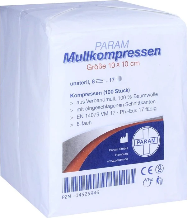 Param Mullkompressen unsteril 8-fach, 10 x 10cm, 100 Stück