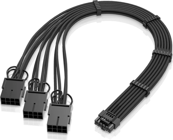 EZDIY-FAB 12VHPWR Kabel, 3x 8-Pin PCIe Buchse auf 16-Pin PCIe 5.0 12VHPWR Stecker, Adapterkabel, 16AWG, schwarz, 35cm