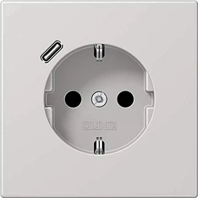 Jung SCHUKO-Steckdose mit USB-Ladegerät Safety+, lichtgrau