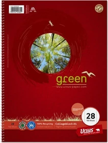 Ursus green Collegeblock, A4, Lineatur 28, rot, 160 Blatt