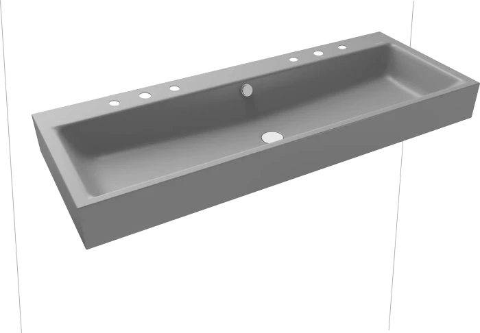 Kaldewei Puro Wand-Doppelwaschtisch 120x46cm mit Überlauf, 2x3 Hahnlochbohrung, Perl-Effekt, cool grey 30
