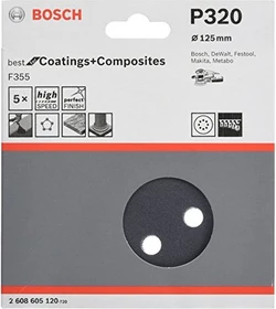 Bosch Professional F355 Best for Coatings and Composites Schleifblatt K320, 125mm, 5 Stück