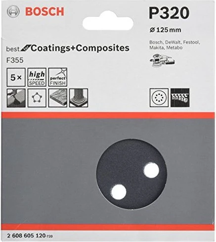 Bosch Professional F355 Best for Coatings and Composites Schleifblatt K320, 125mm, 5 Stück