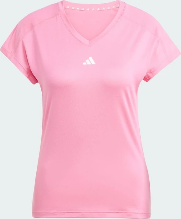 adidas Aeroready Train Essentials Minimal Branding V-Neck Funktionsshirt kurzarm pink fusion/white (Damen)