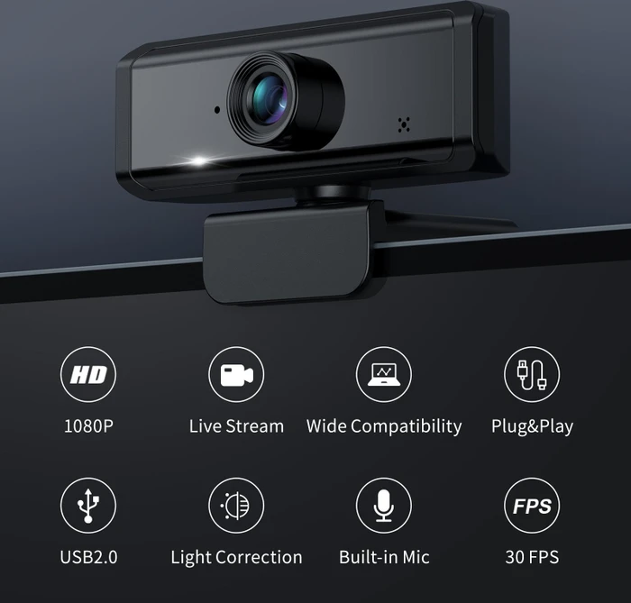 Wansview 1080P 105 FullHD Webcam mit Mikrofon und Abdeckung, schwarz