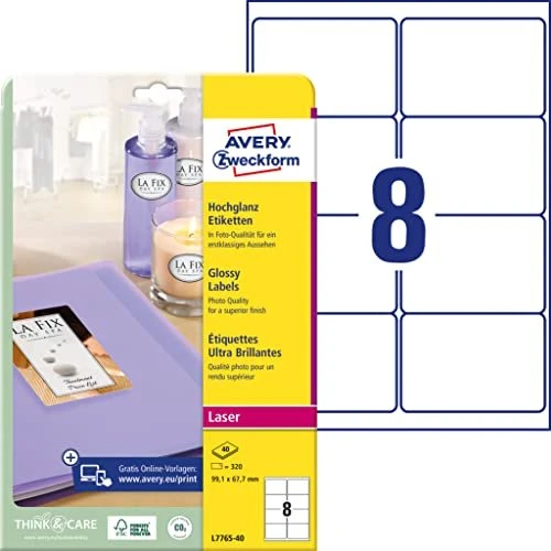 Avery-Zweckform Etiketten mit Spezialbeschichtung, 99.1x67.7mm, weiß, 40 Blatt (320 Etiketten)