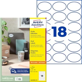 Avery-Zweckform Etiketten, 63.5x42.3mm, ablösbar, weiß, 25 Blatt (450 Etiketten)