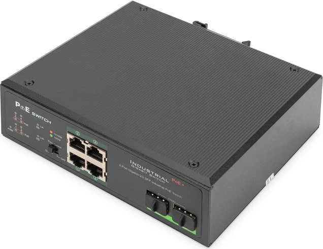 Digitus Professional DN-651 Industrial Railmount Gigabit Switch, 4x RJ-45, 2x SFP, PoE+