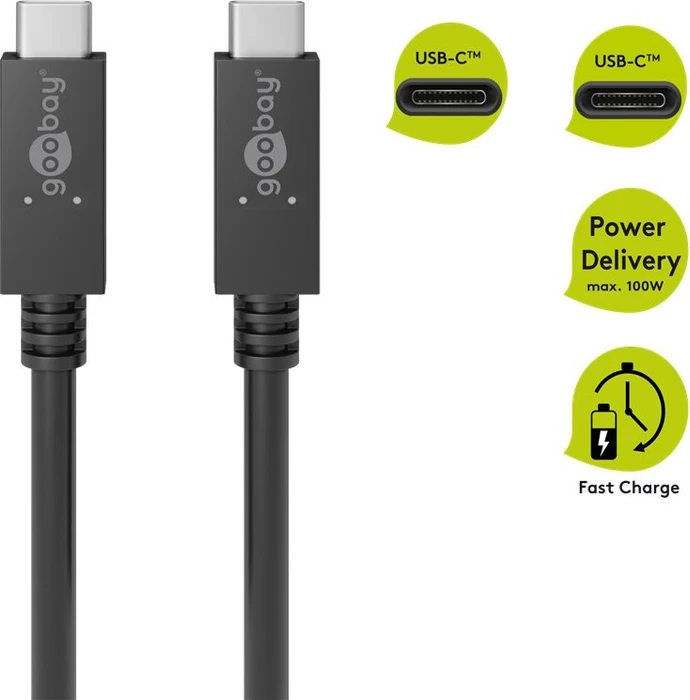 Wentronic Goobay, 100W PD, USB-C 3.2 Stecker auf USB-C 3.2 Stecker, 1m