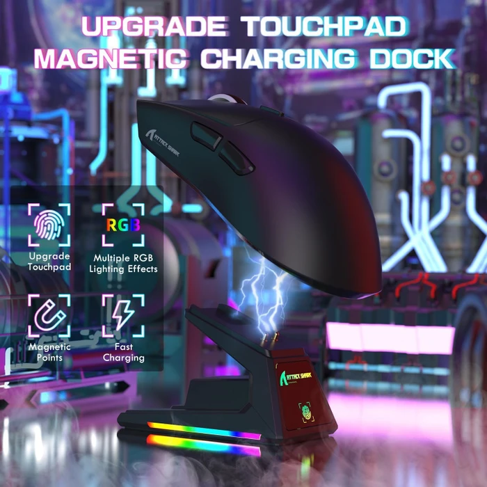 Attack Shark X1 Tri-mode Wireless Gaming Mouse mit Ladestation, schwarz, USB/Bluetooth